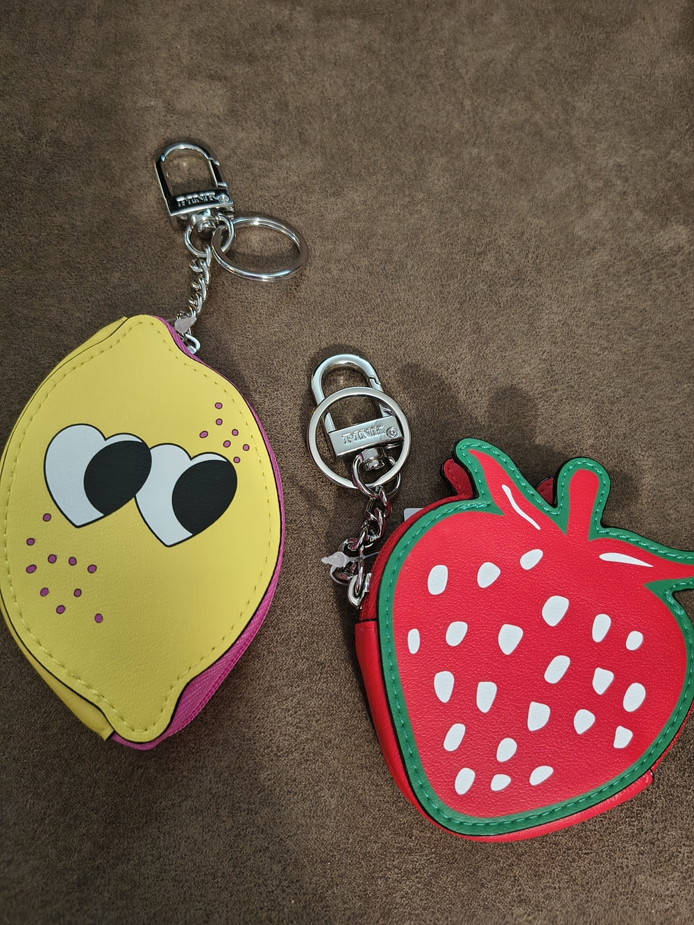 PINK Victoria's Secret Yellow Lemon & Red Strawberry Keychain Pouches 😍